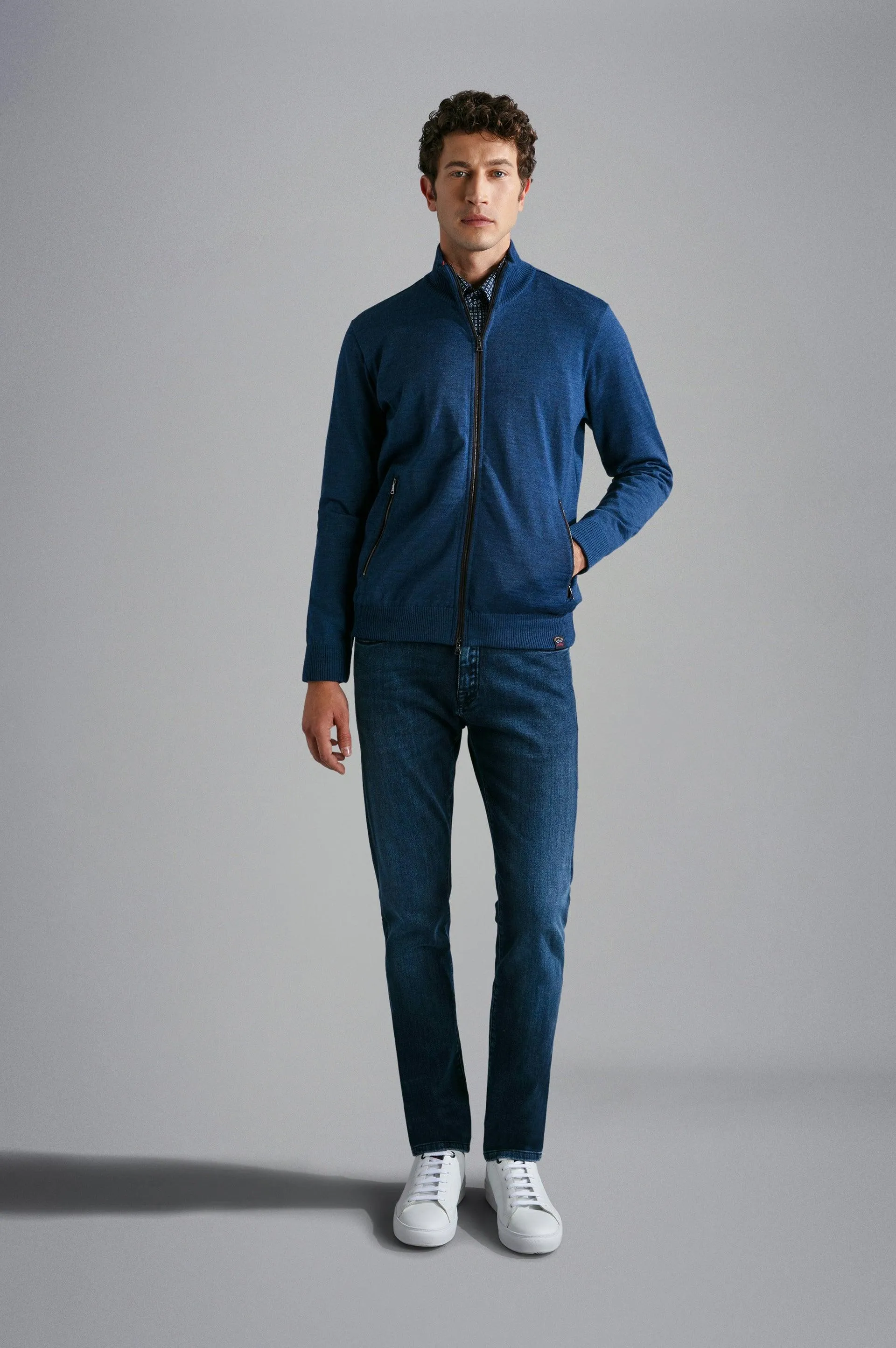 Paul & Shark - Cardigan zip de laine avec bordures de cuir