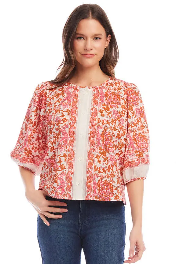 Puff Sleeve Button Front Top