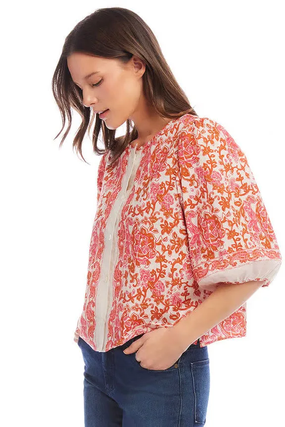 Puff Sleeve Button Front Top