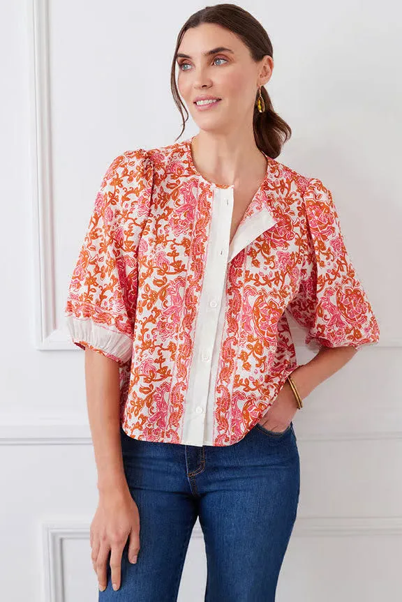Puff Sleeve Button Front Top