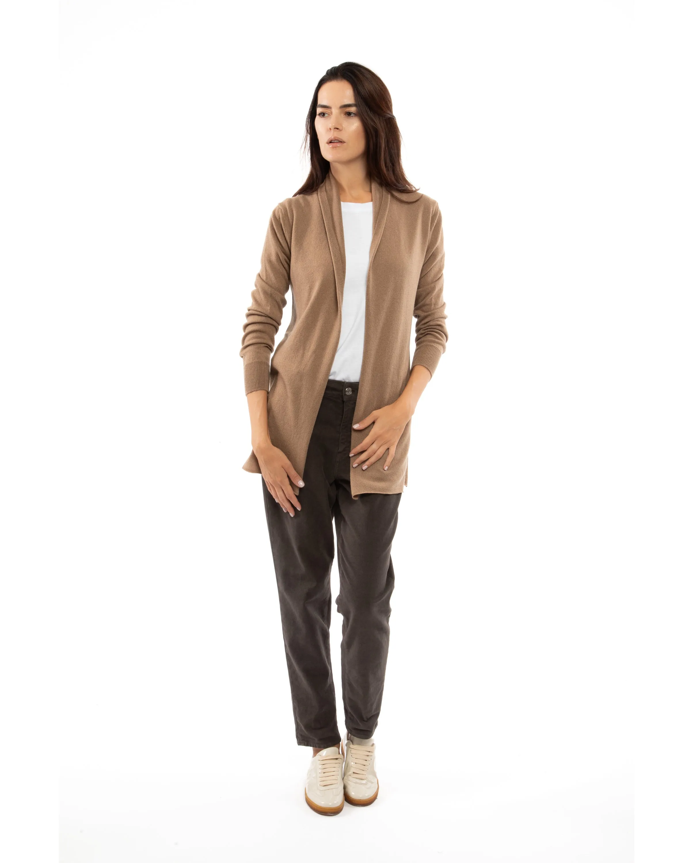 Pure Cashmere Open Front Cardigan Camel