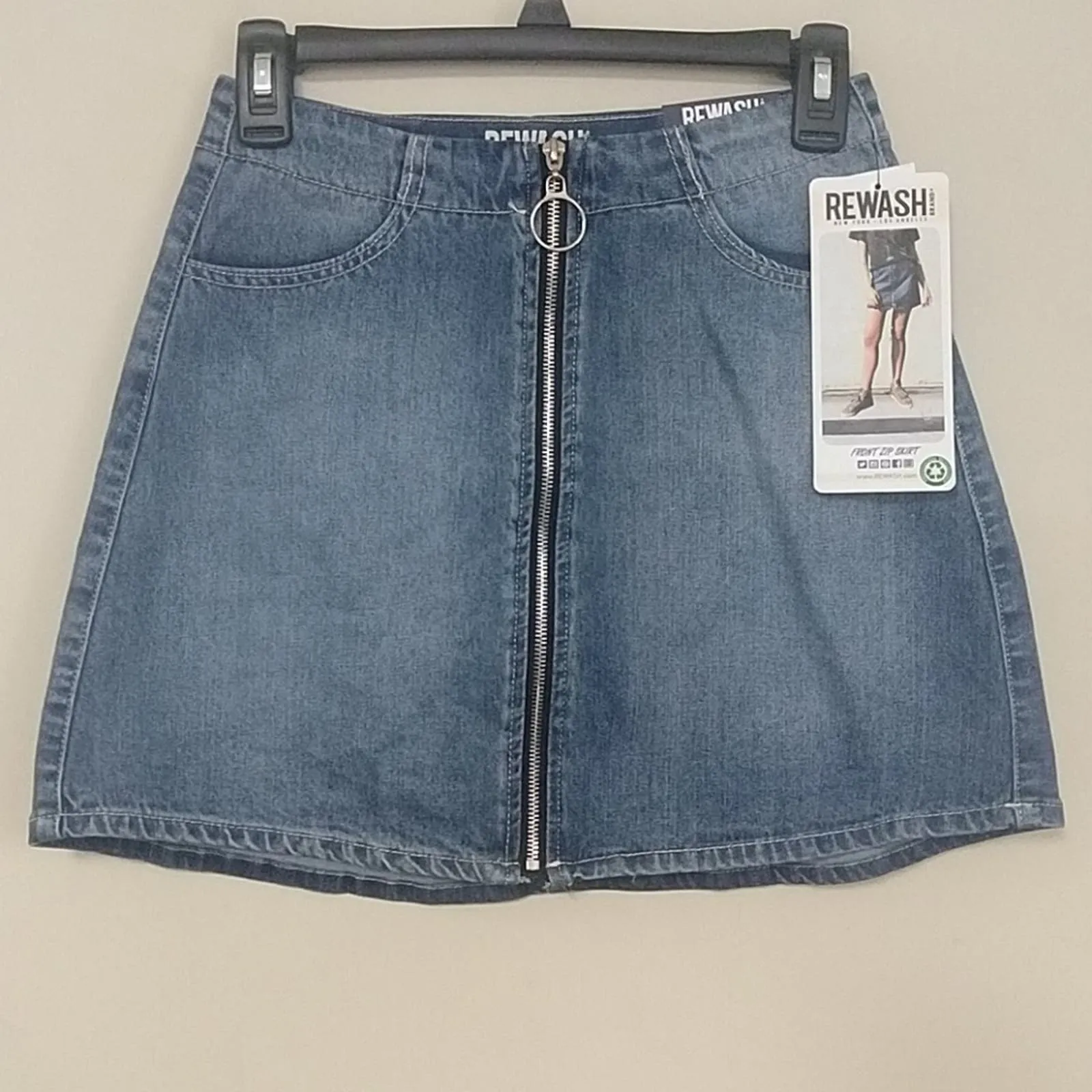 Rewash Front Zip Denim Skirt 1/25