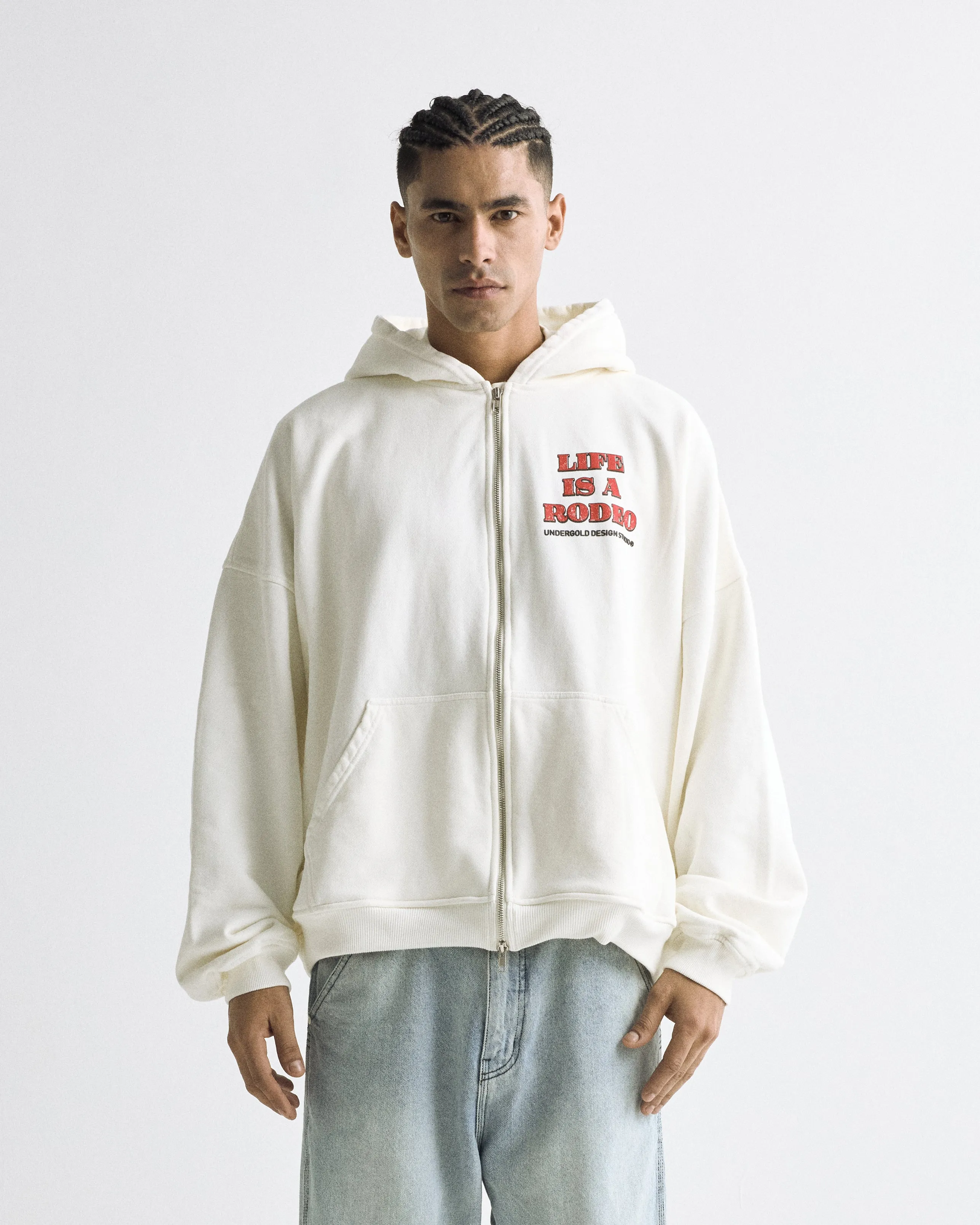 Rodeo "Life is a Rodeo" Zip Up Hoodie White