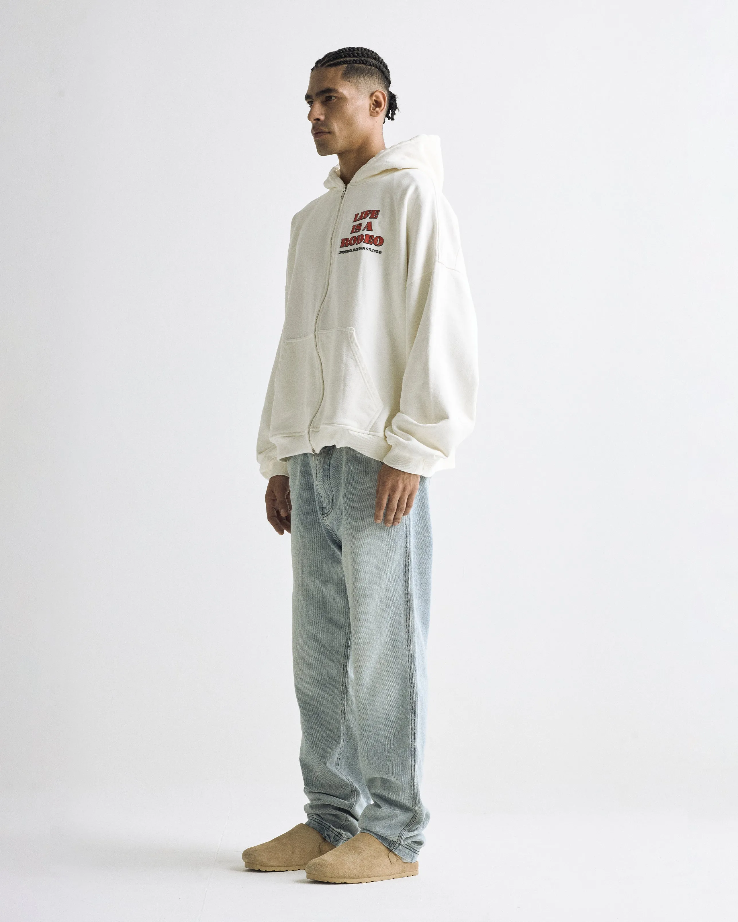 Rodeo "Life is a Rodeo" Zip Up Hoodie White