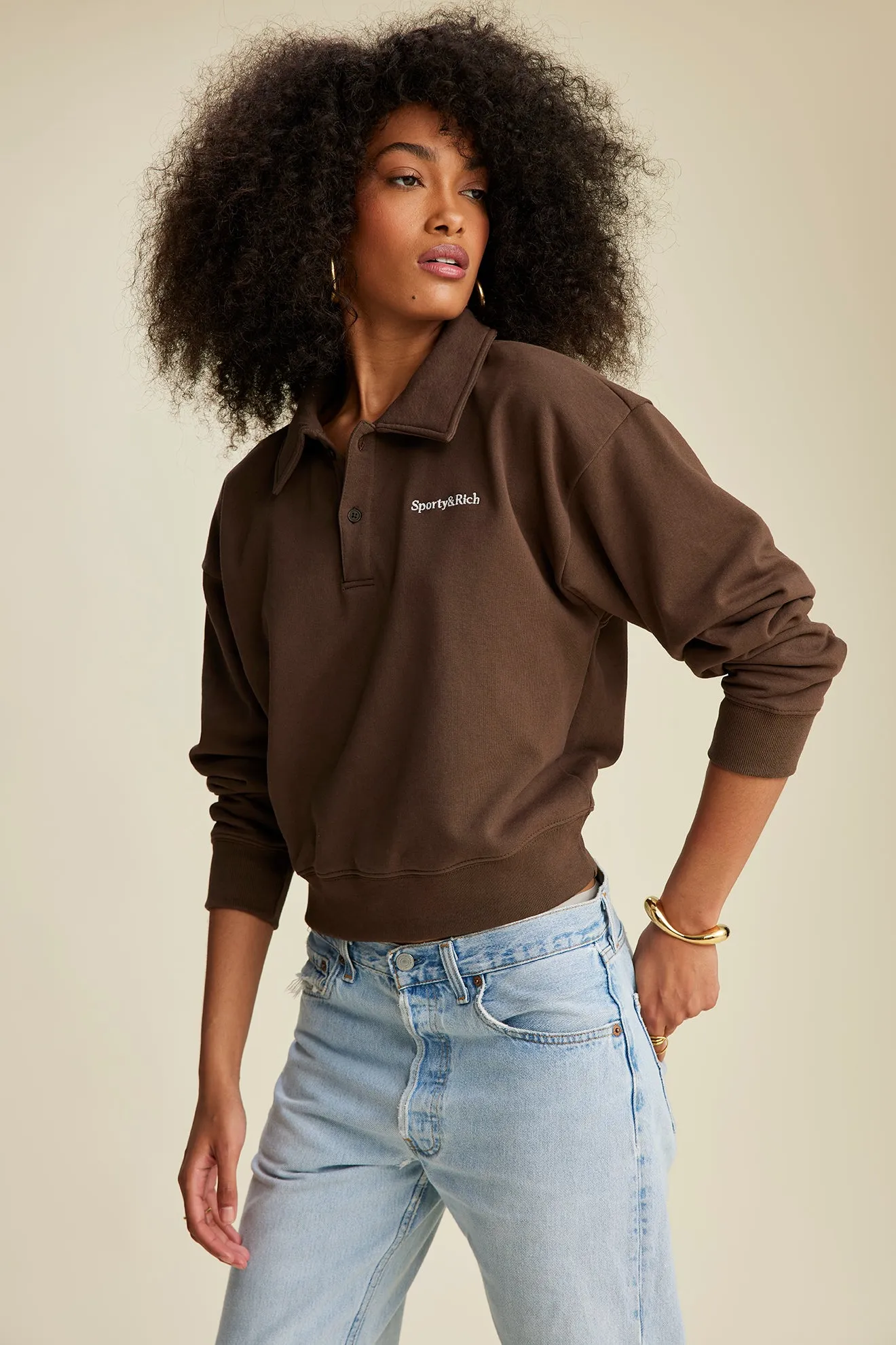 Serif Logo Embroidered Polo - Chocolate