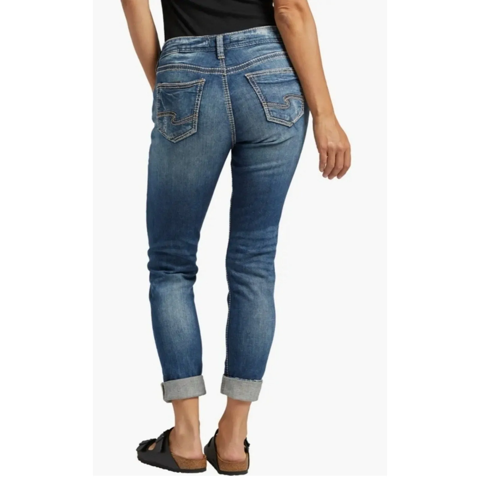 Silver Jeans Girlfriend Midrise Distressed Jeans 33