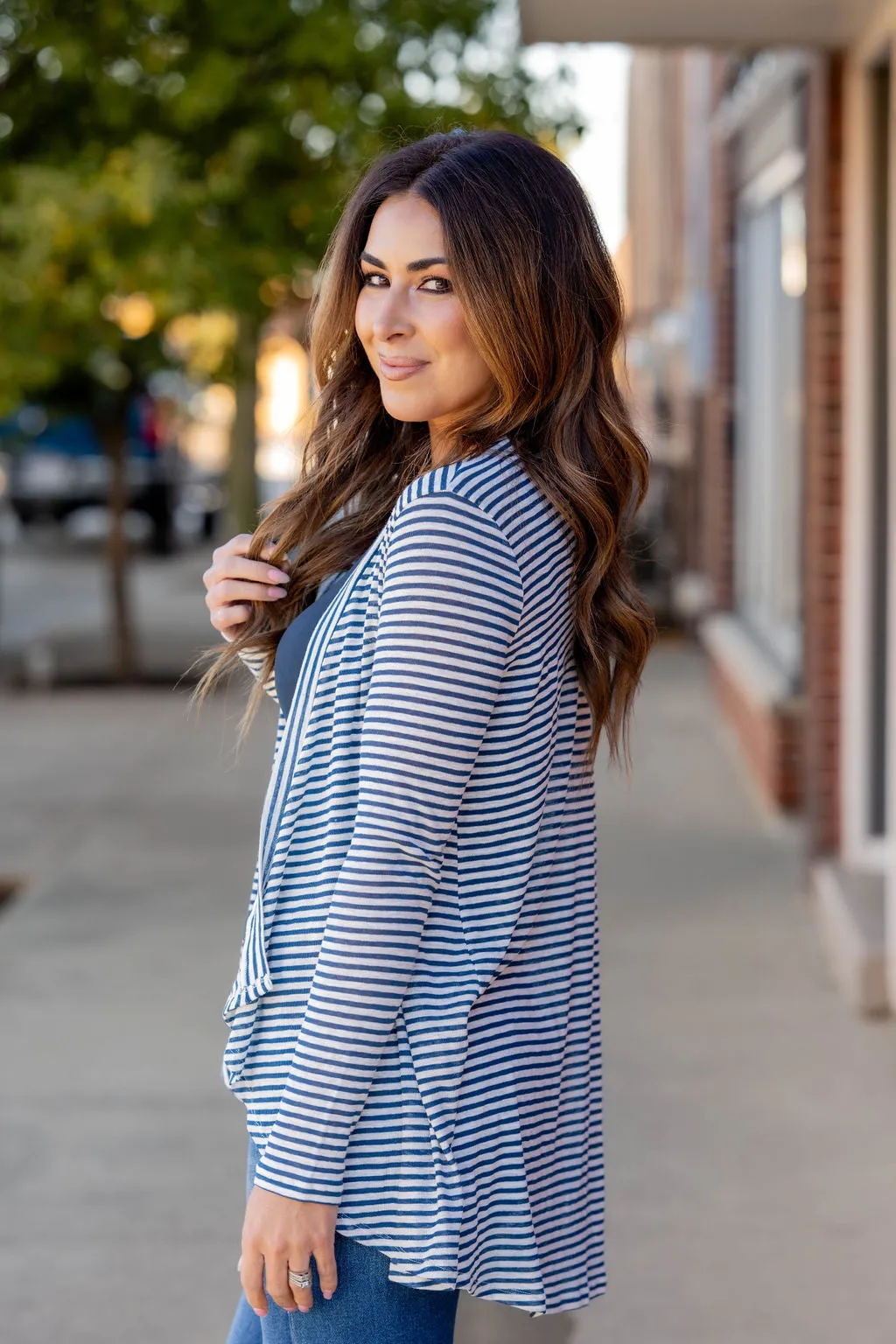 Simple Striped Waterfall Cardigan