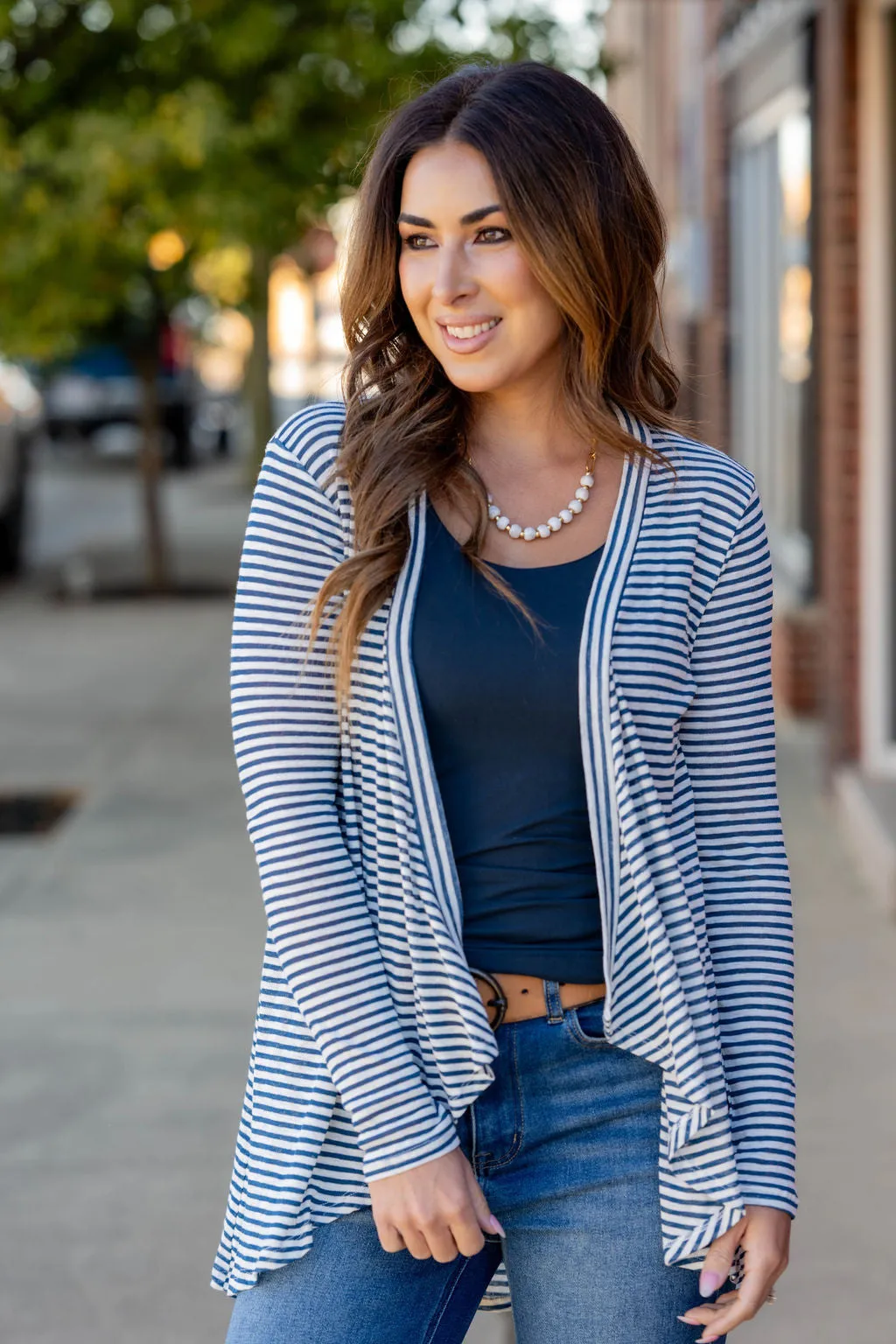 Simple Striped Waterfall Cardigan