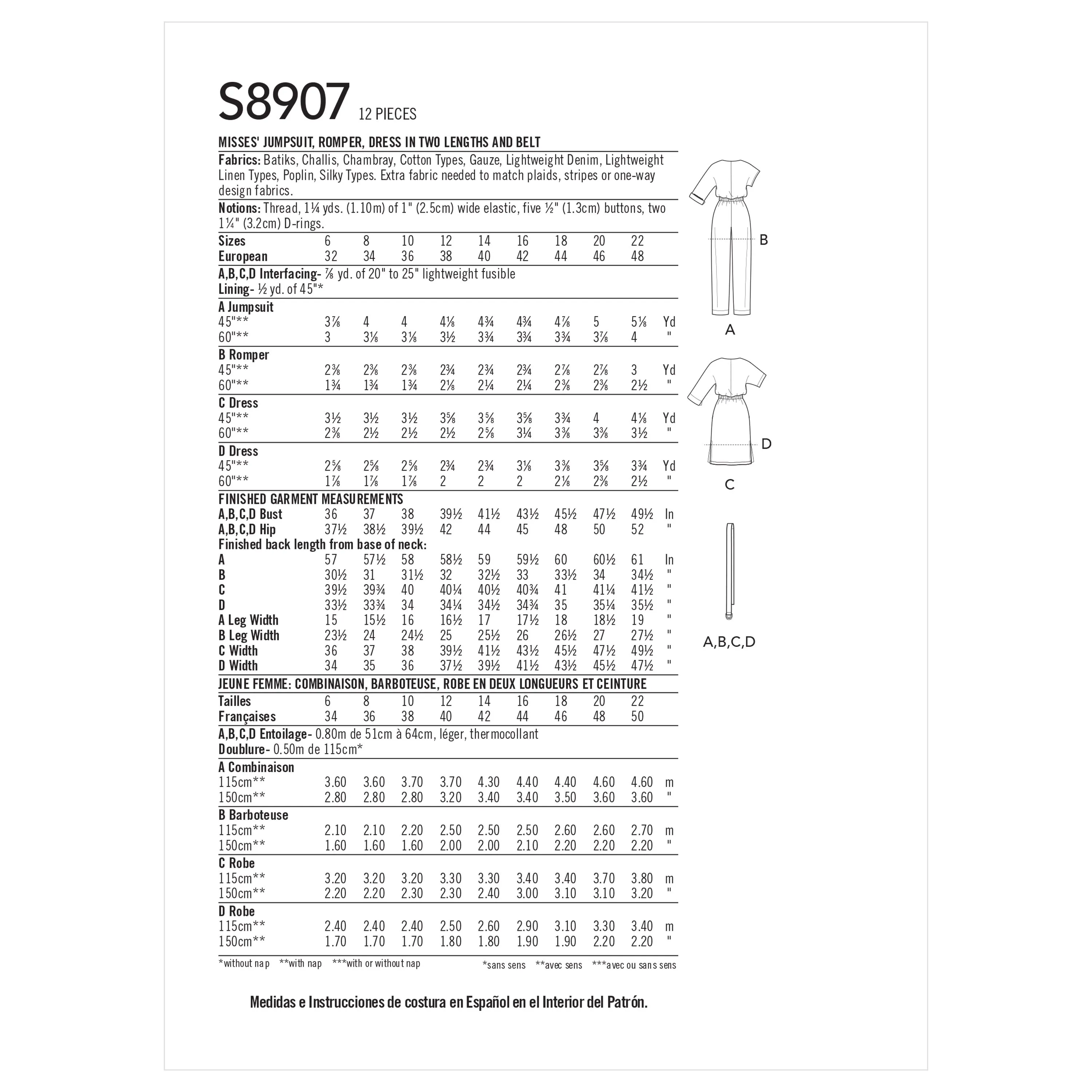 Simplicity Sewing Pattern S8907 Misses' Jumpsuit, Romper, Dresses, and Belt