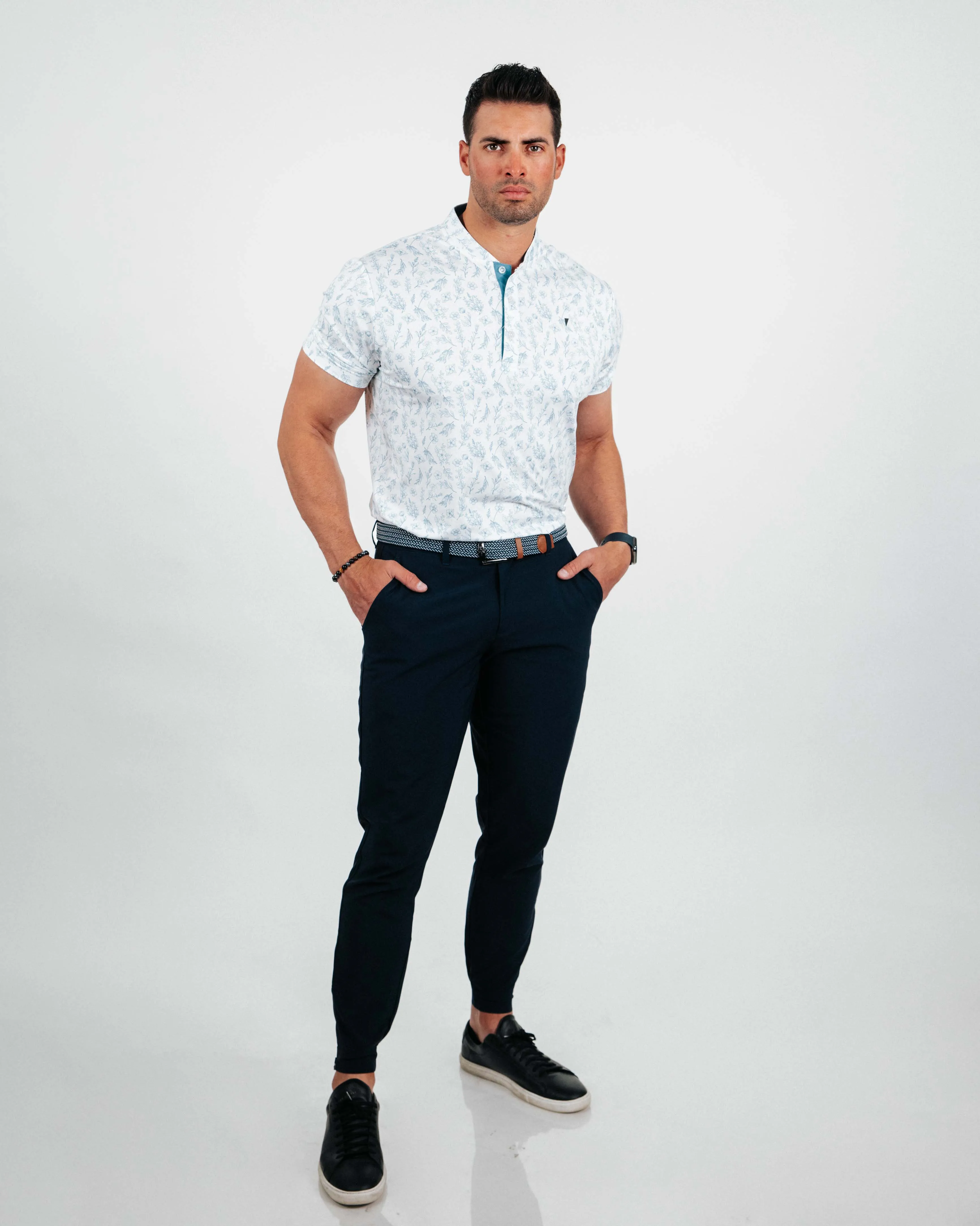 Slate Floral Blade Collar Polo