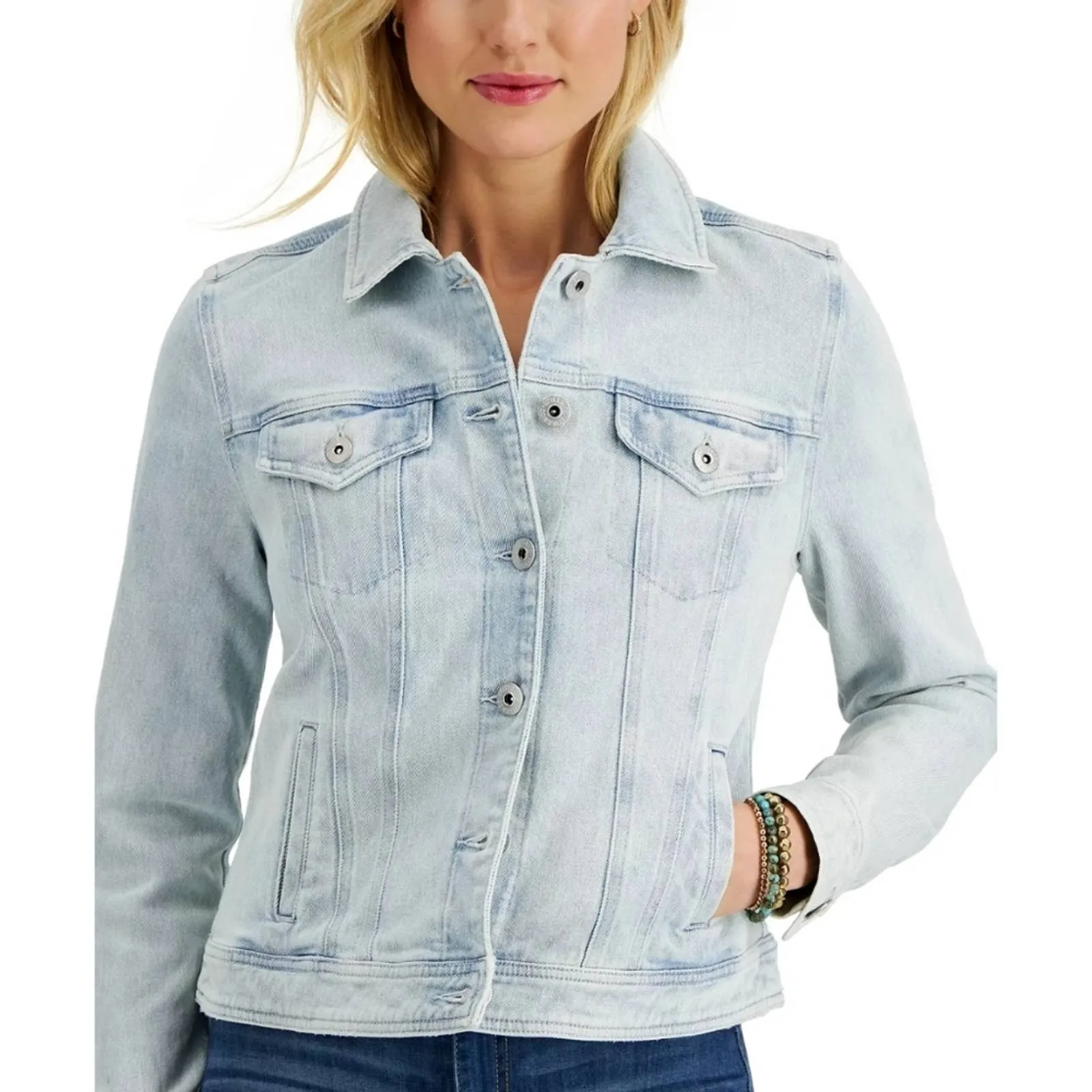 Style & Co Classic Denim Jacket Large Tropic Blue