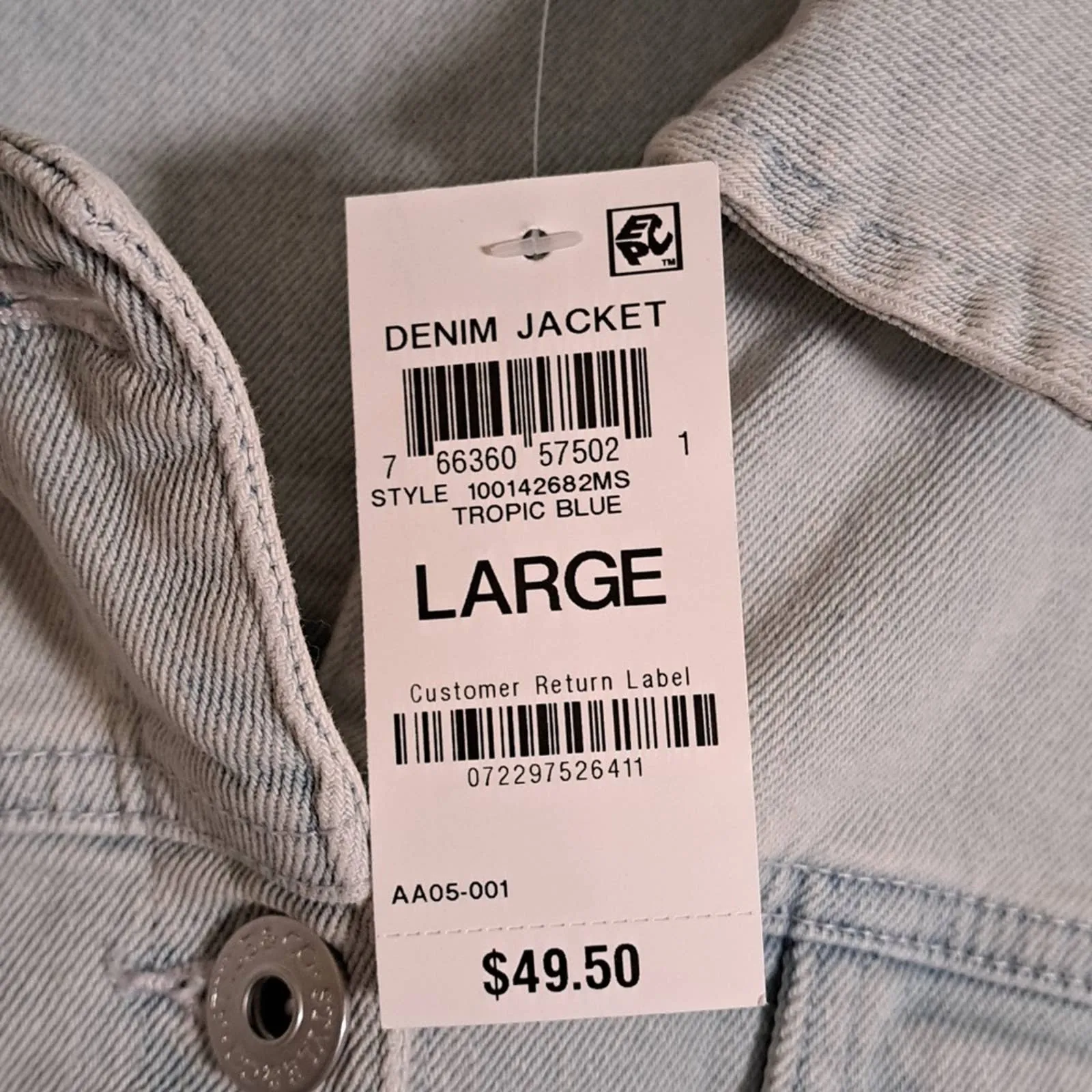 Style & Co Classic Denim Jacket Large Tropic Blue