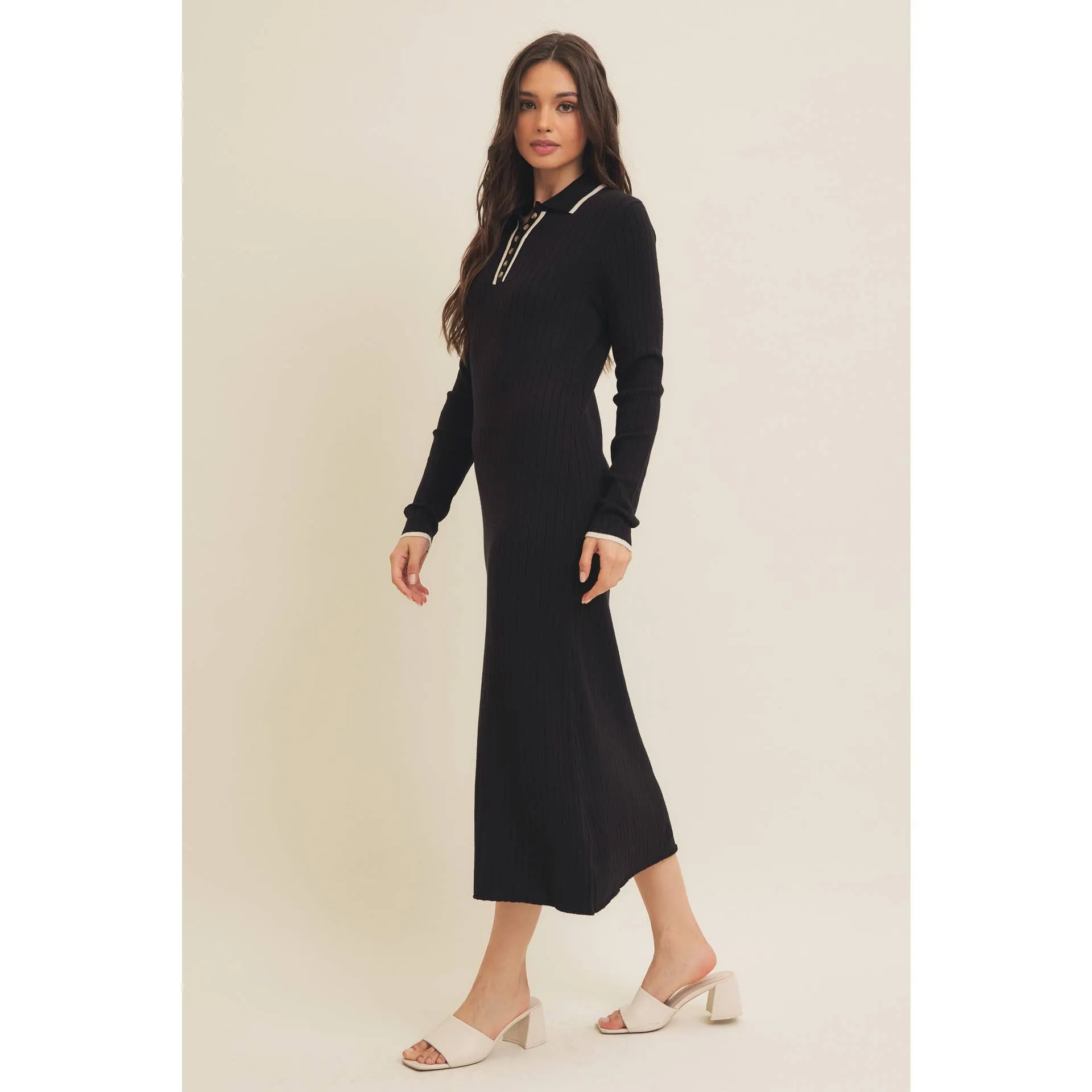 SUPER SOFT POLO SWEATER DRESS