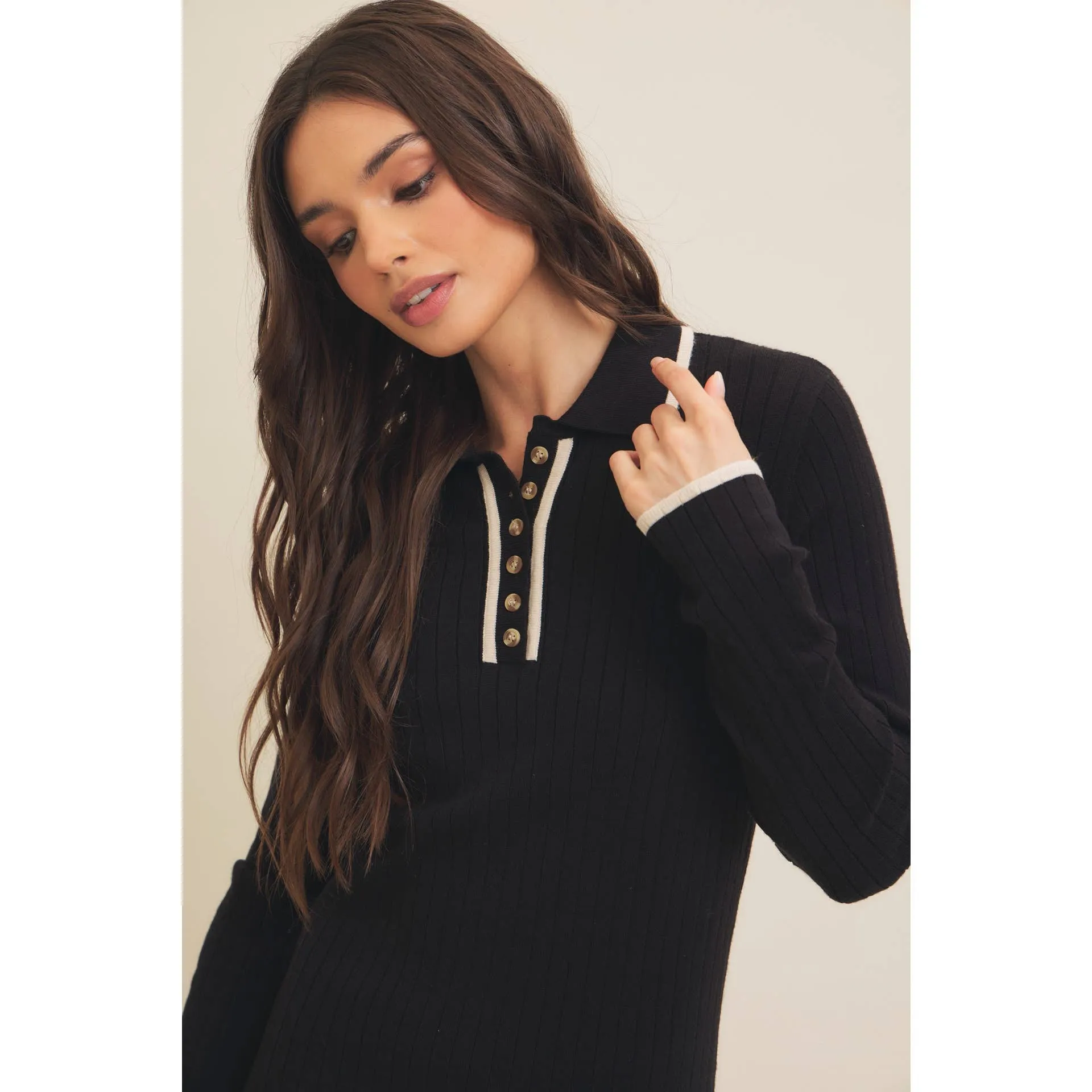 SUPER SOFT POLO SWEATER DRESS