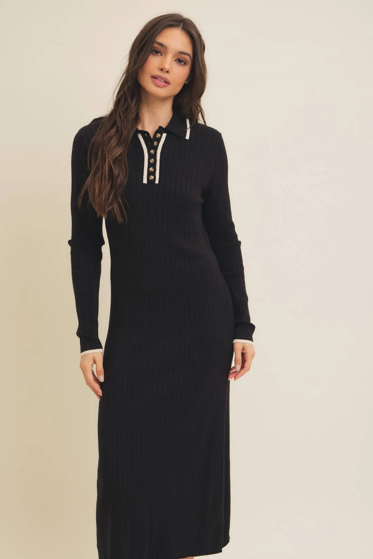 SUPER SOFT POLO SWEATER DRESS