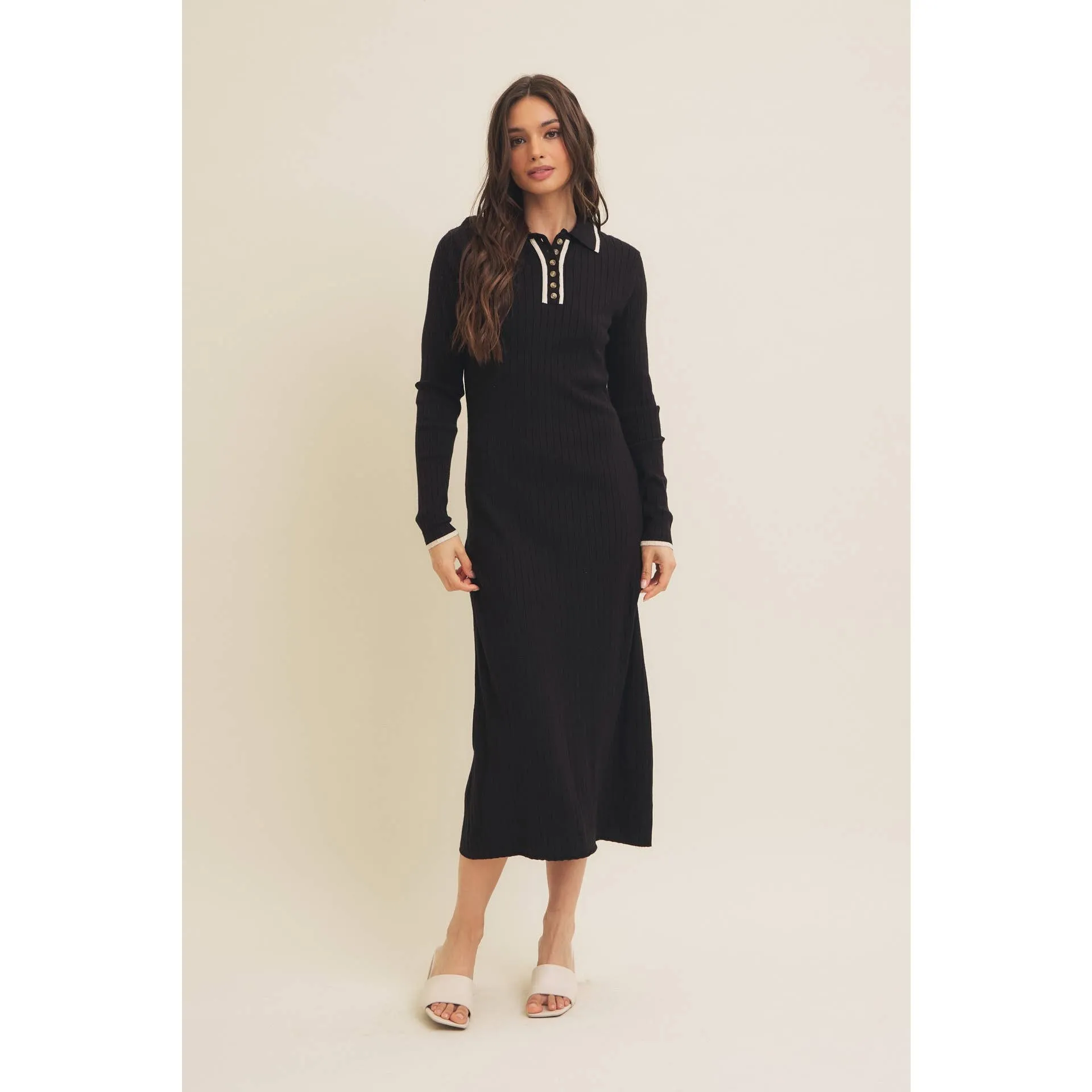 SUPER SOFT POLO SWEATER DRESS