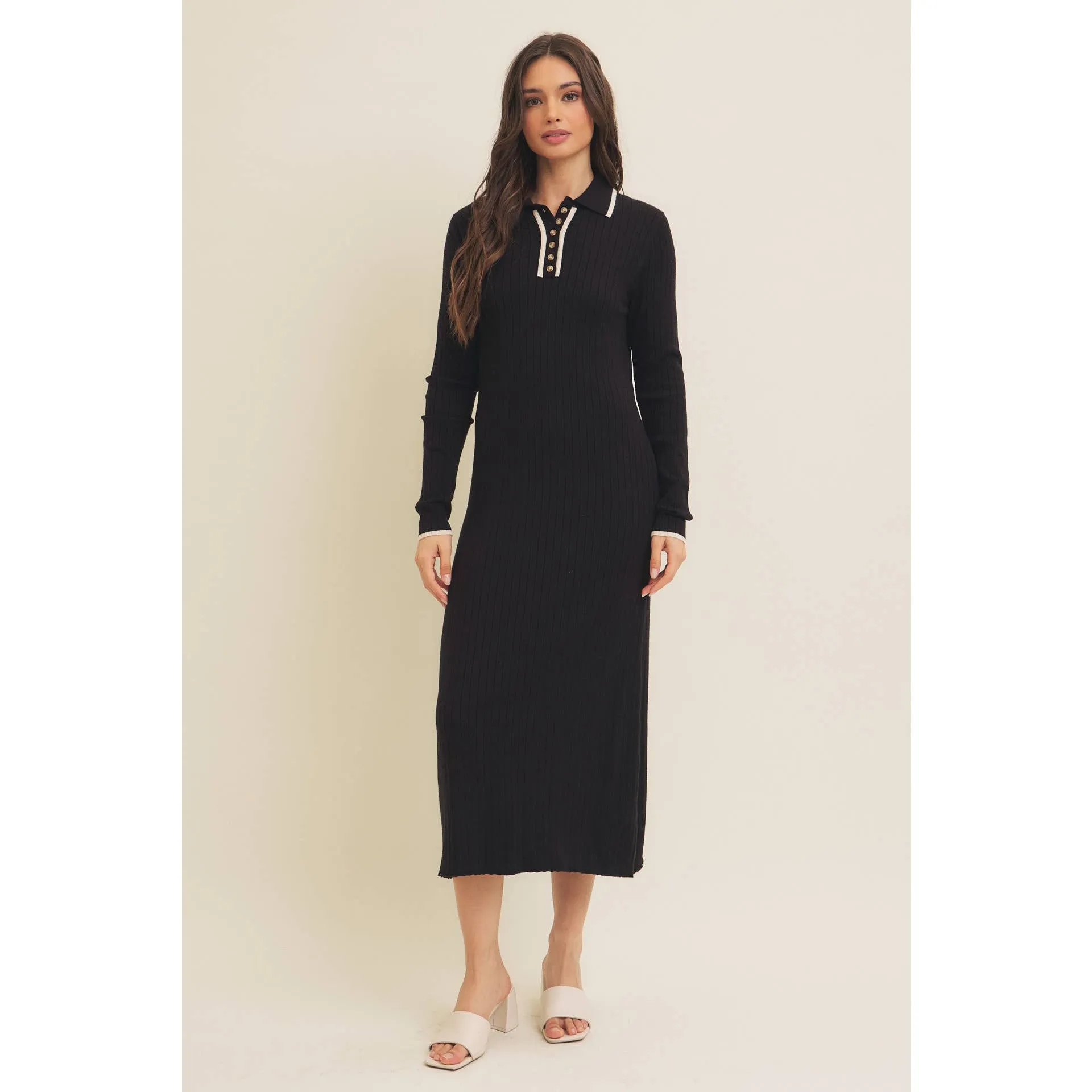 SUPER SOFT POLO SWEATER DRESS
