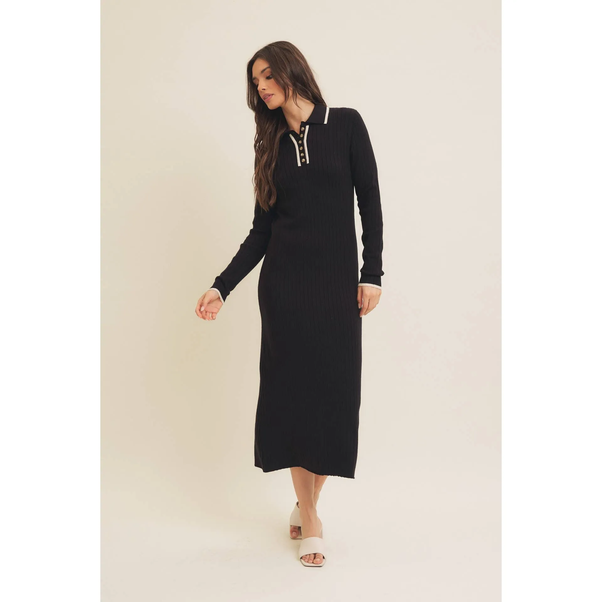 SUPER SOFT POLO SWEATER DRESS