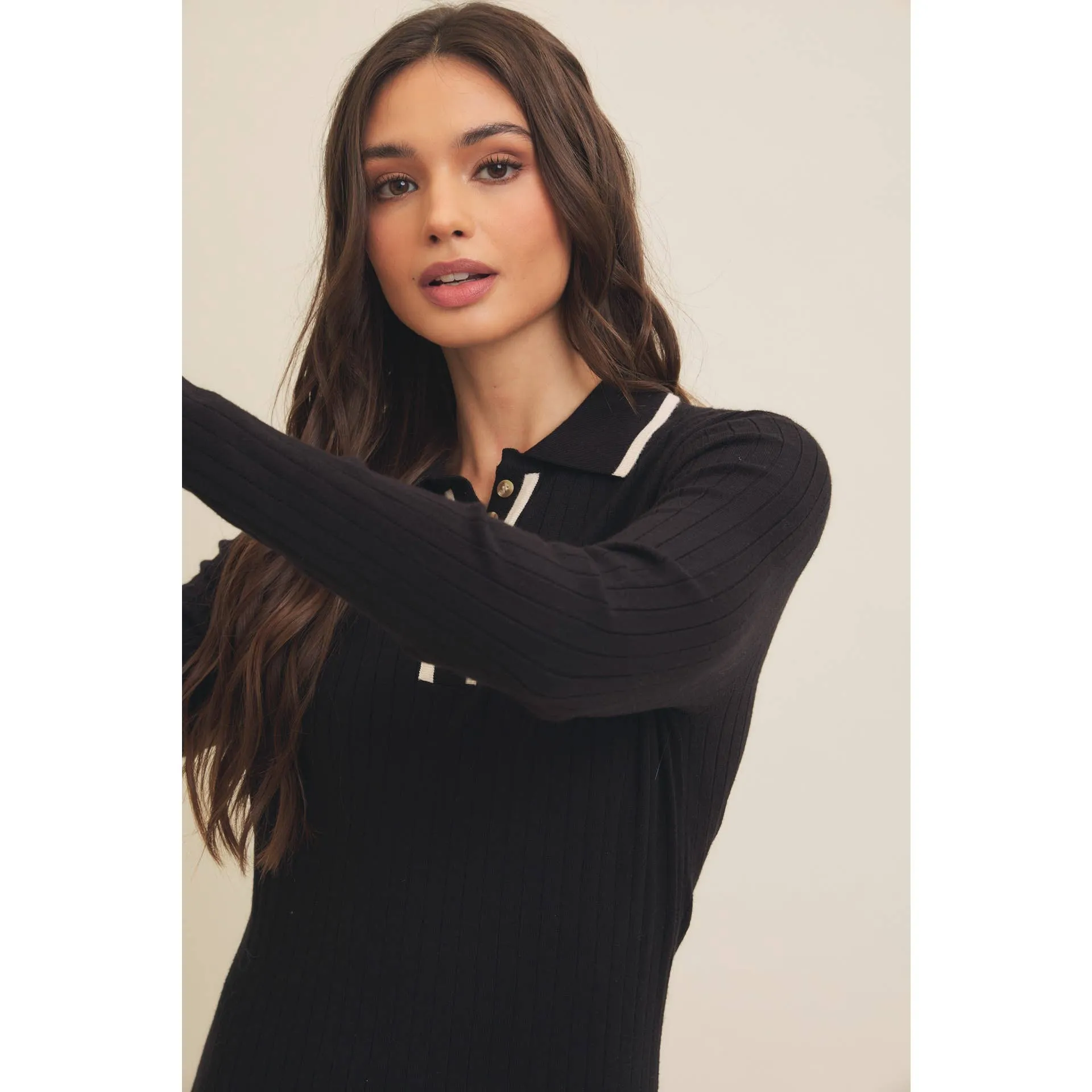 SUPER SOFT POLO SWEATER DRESS
