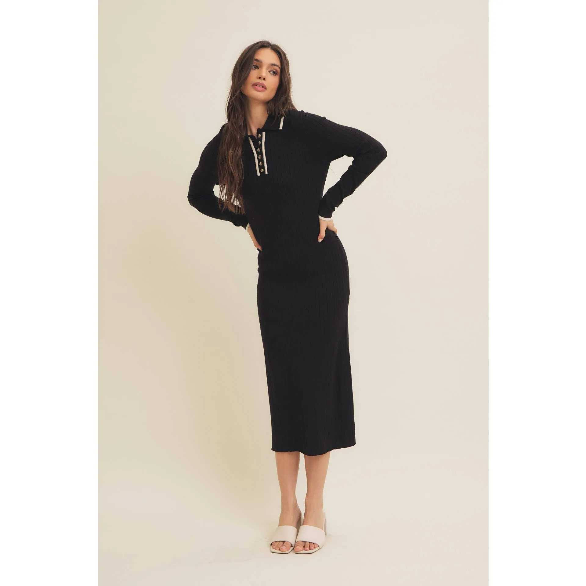 SUPER SOFT POLO SWEATER DRESS