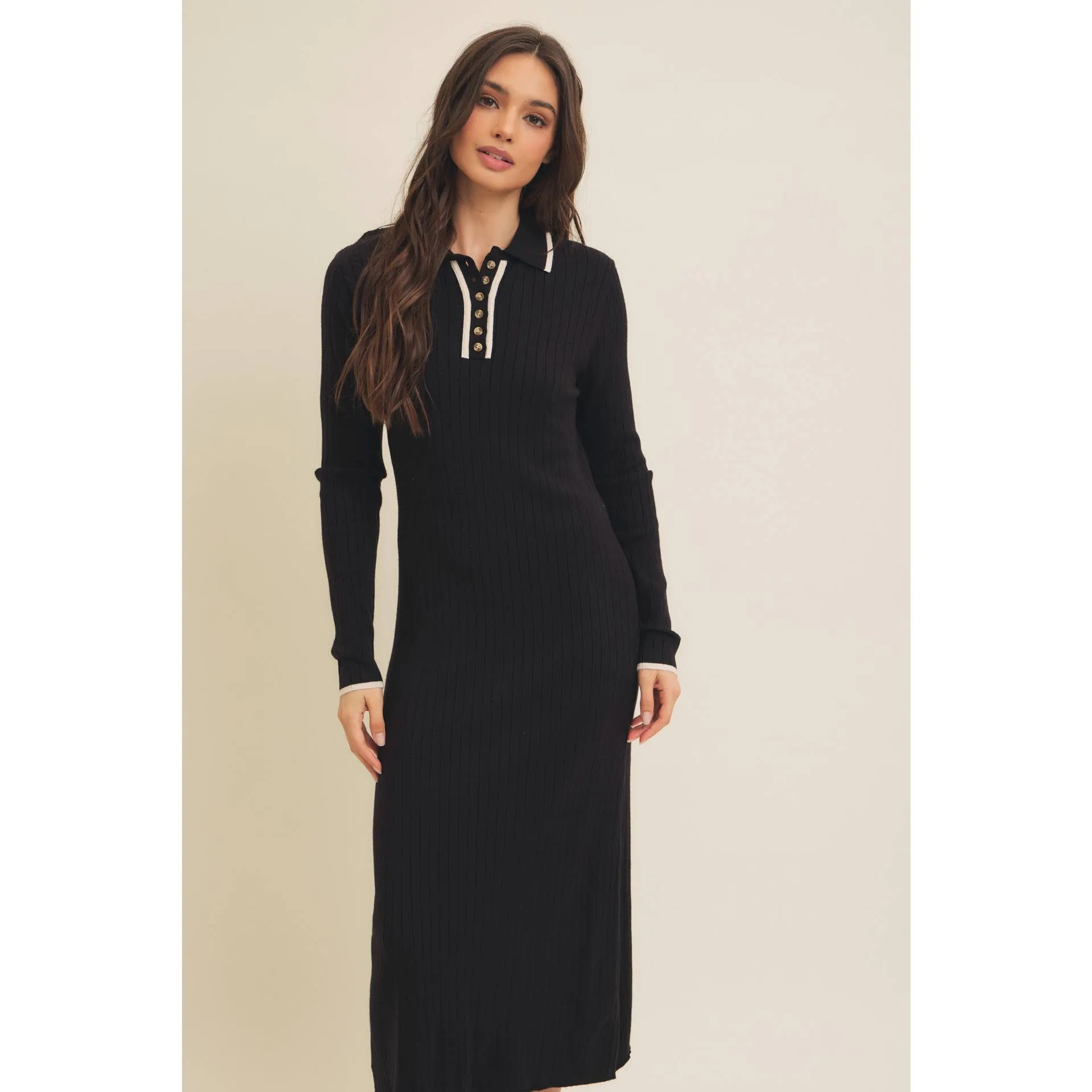 SUPER SOFT POLO SWEATER DRESS