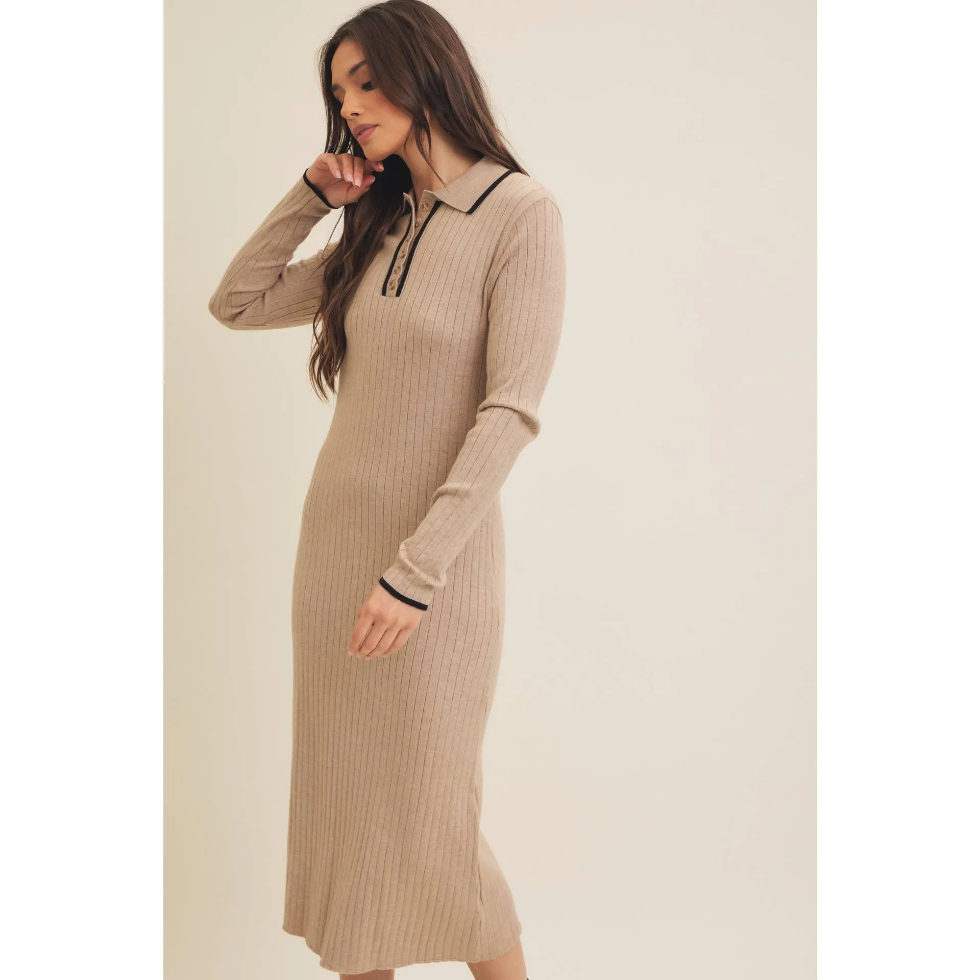 SUPER SOFT POLO SWEATER DRESS