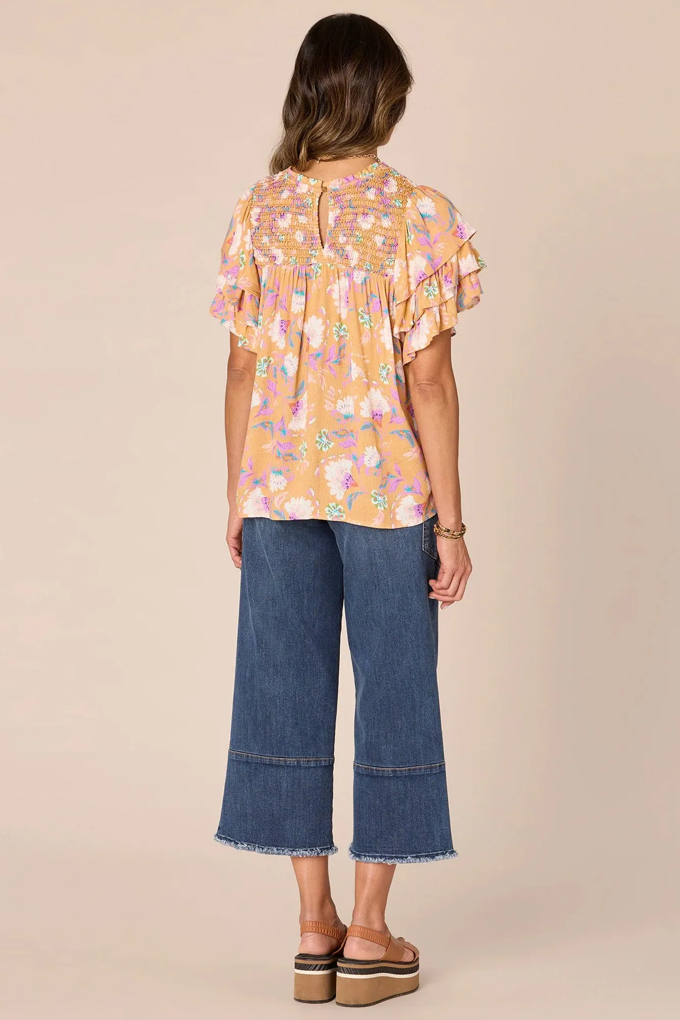 Triple Ruffle Sleeve Woven Top
