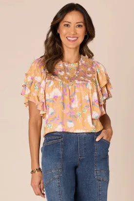 Triple Ruffle Sleeve Woven Top