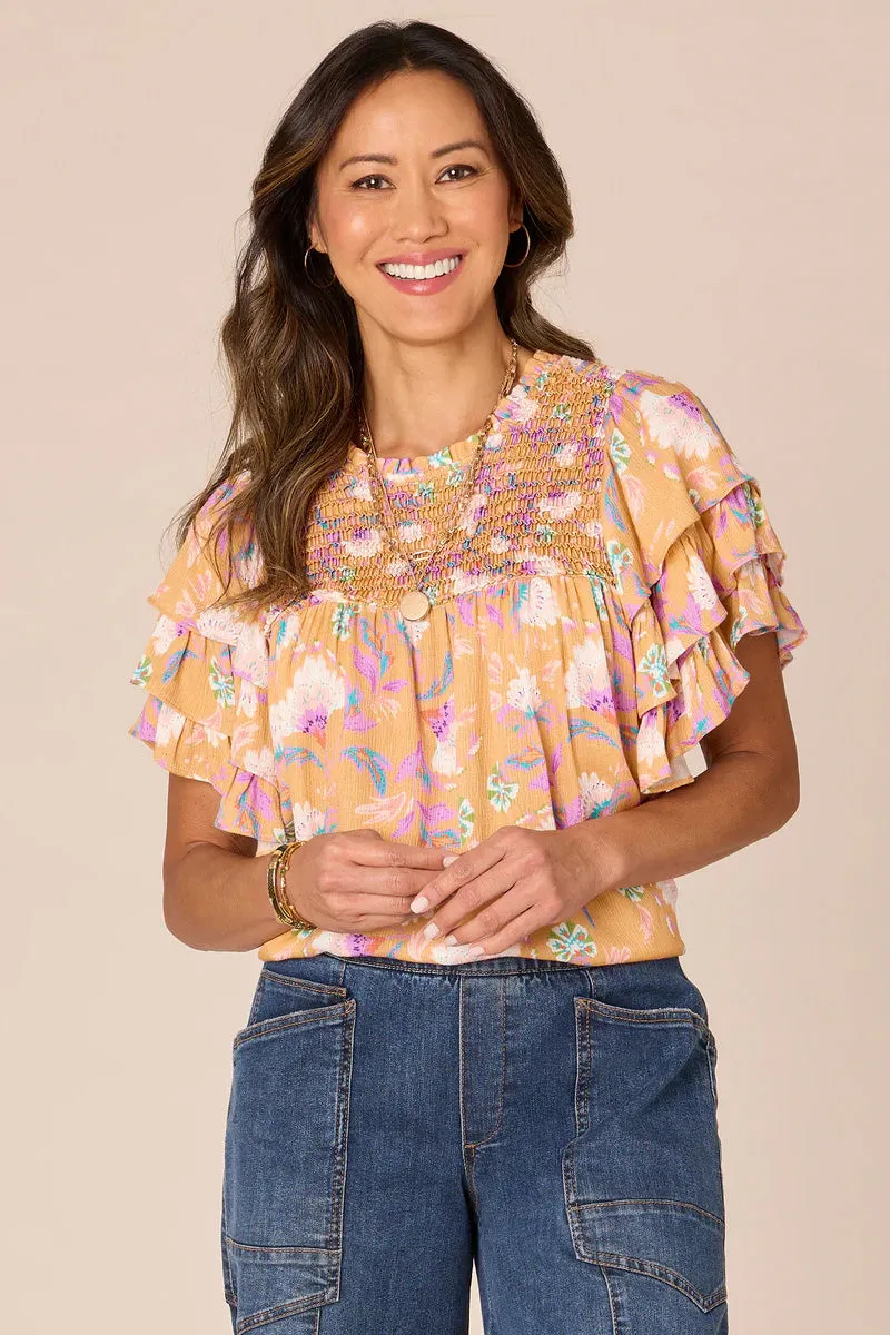 Triple Ruffle Sleeve Woven Top