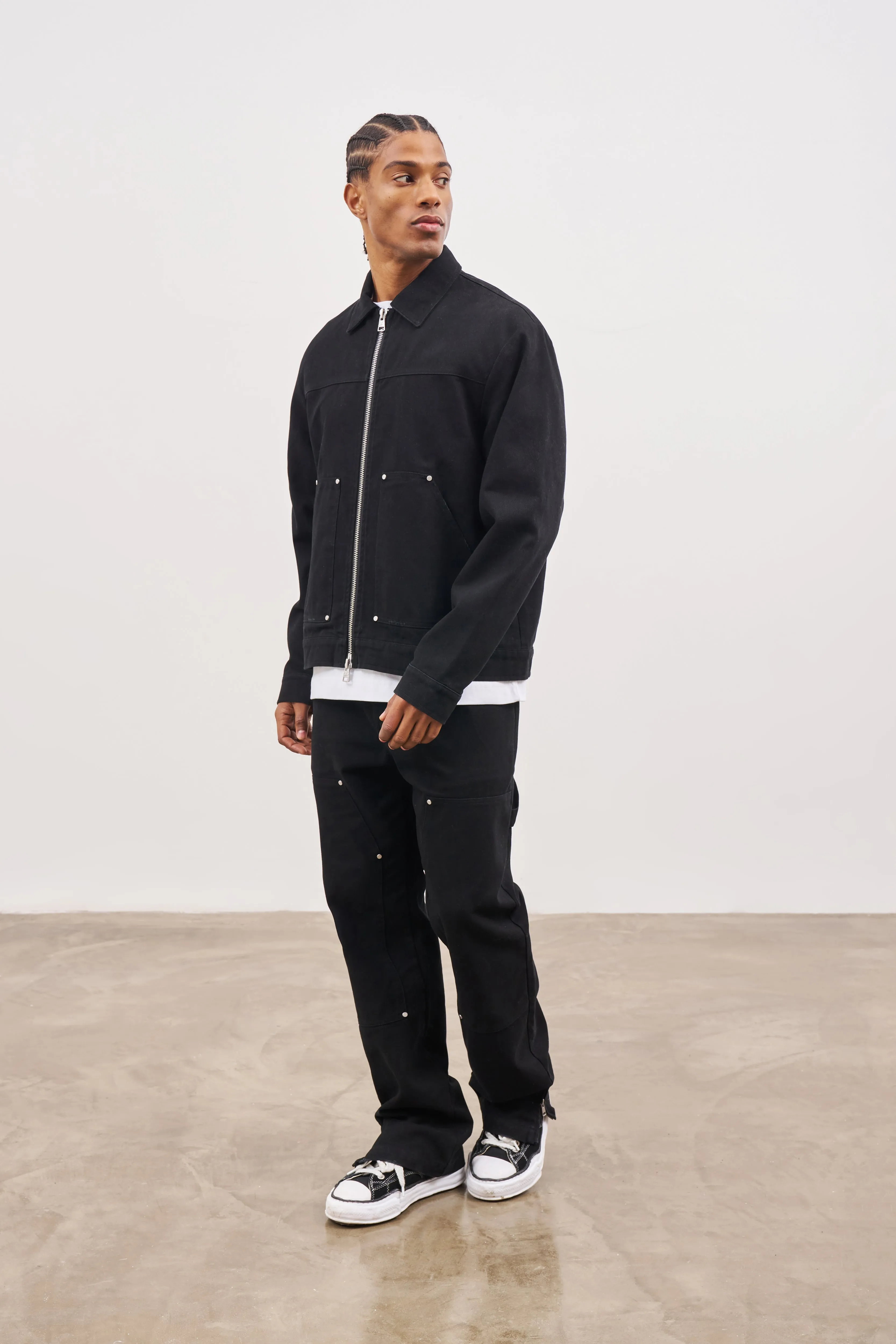 TWILL RIVET DETAIL CARPENTER PANT - BLACK
