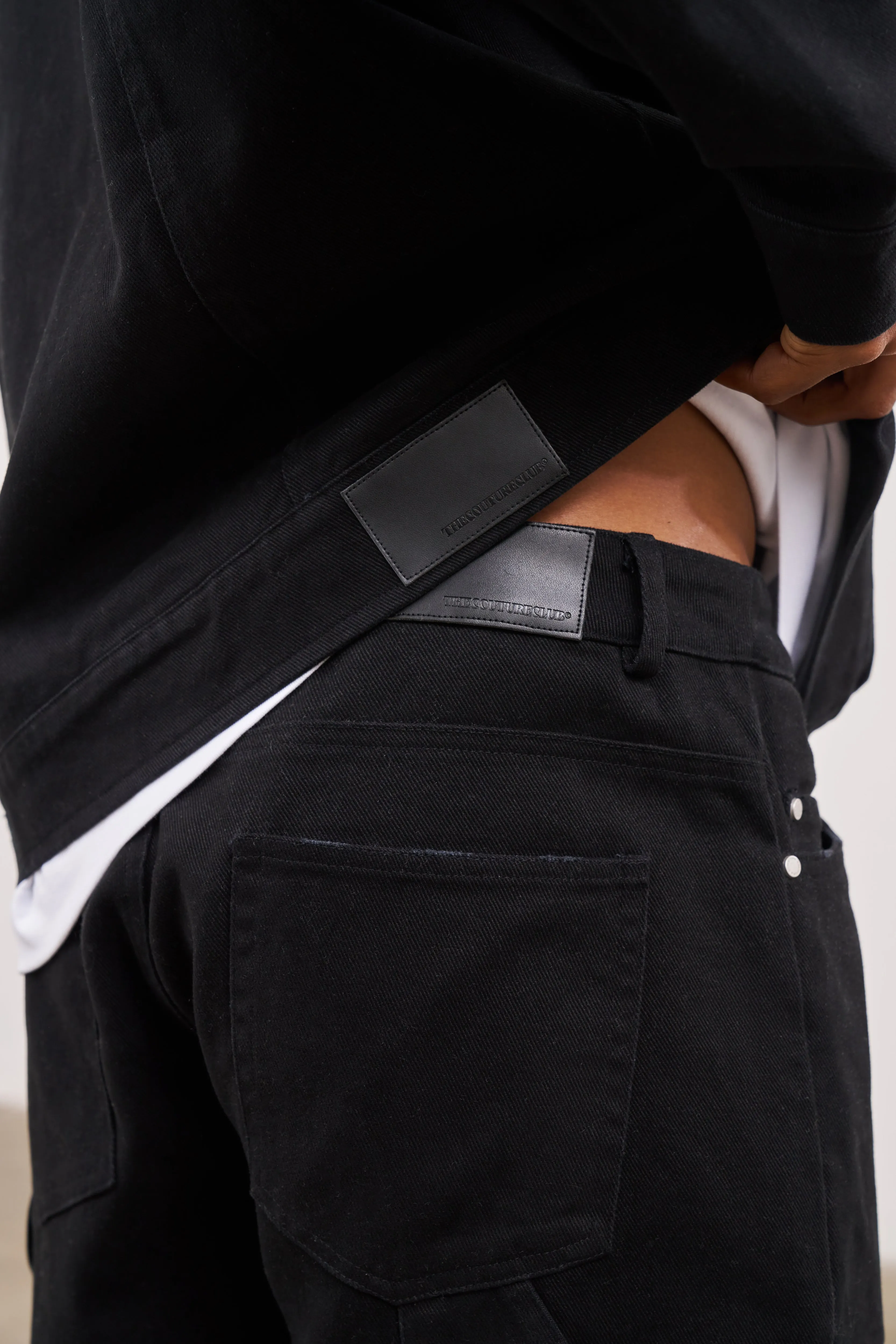TWILL RIVET DETAIL CARPENTER PANT - BLACK
