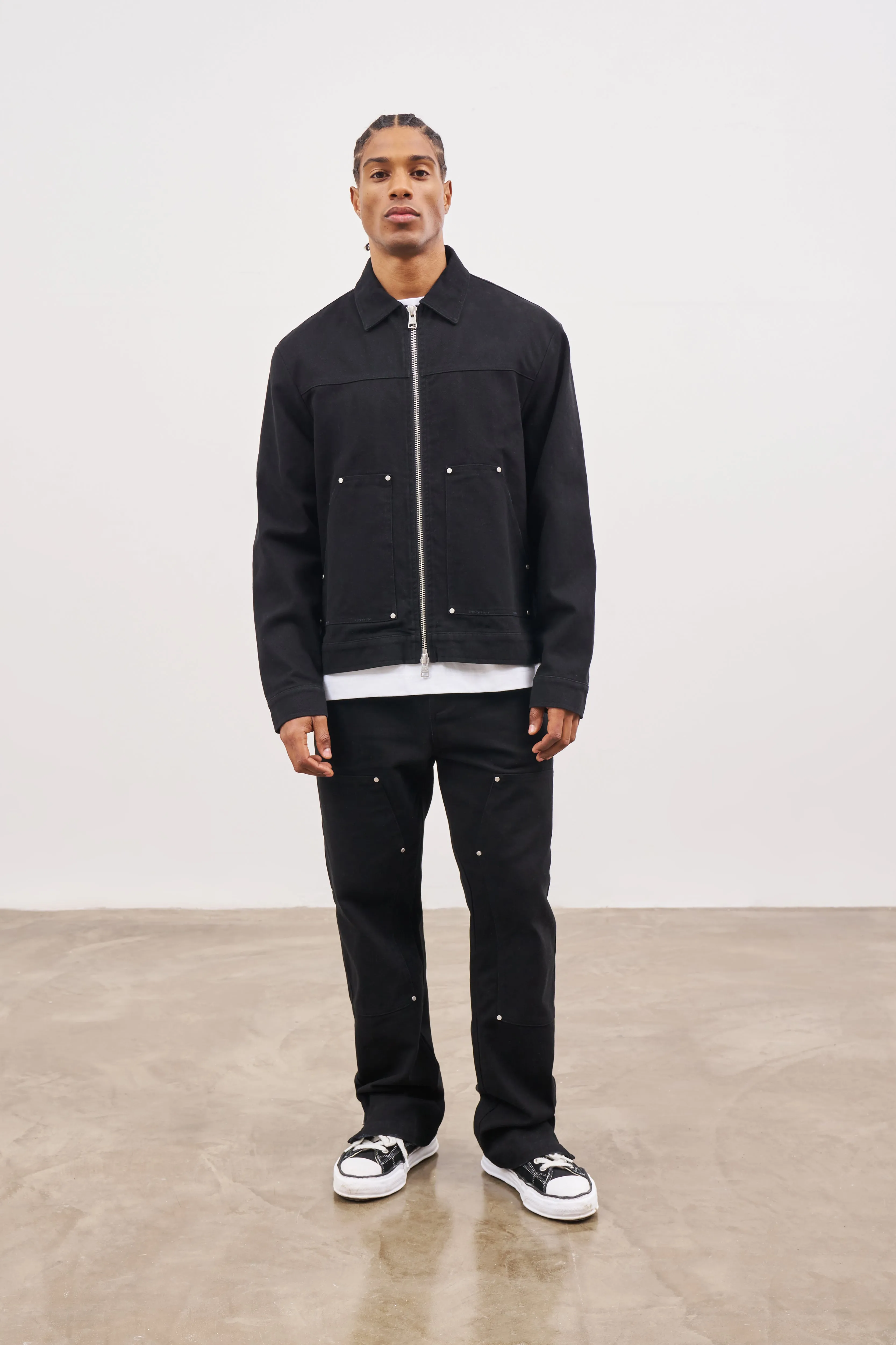 TWILL RIVET DETAIL CARPENTER PANT - BLACK