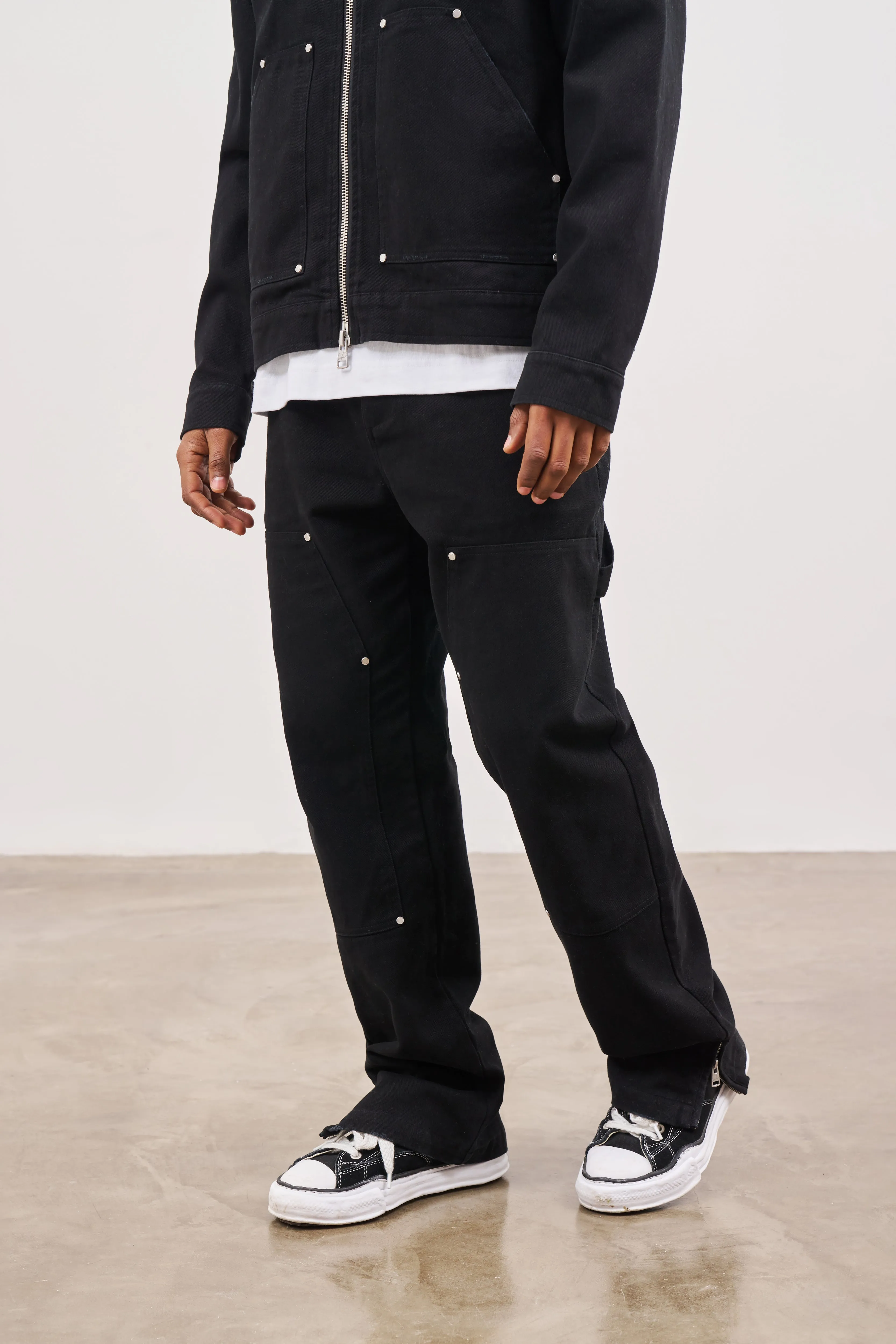 TWILL RIVET DETAIL CARPENTER PANT - BLACK