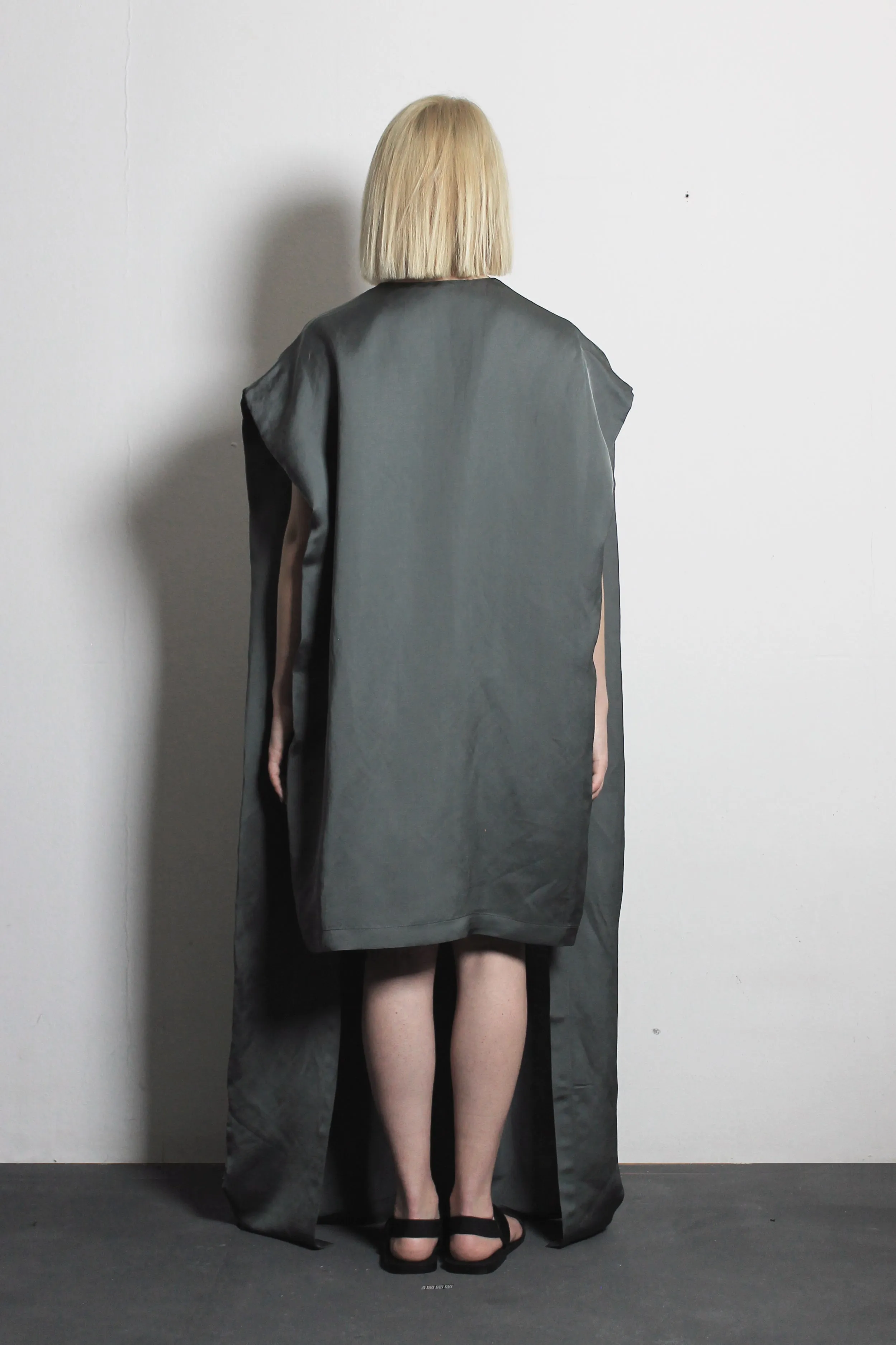 V-neck Olive Satin Dress