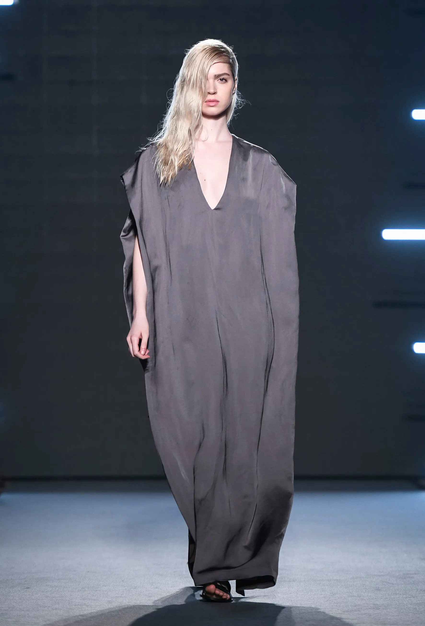 V-neck Olive Satin Dress