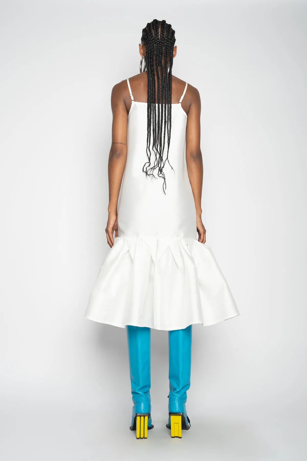 WHITE PUFF HEM SLIP DRESS