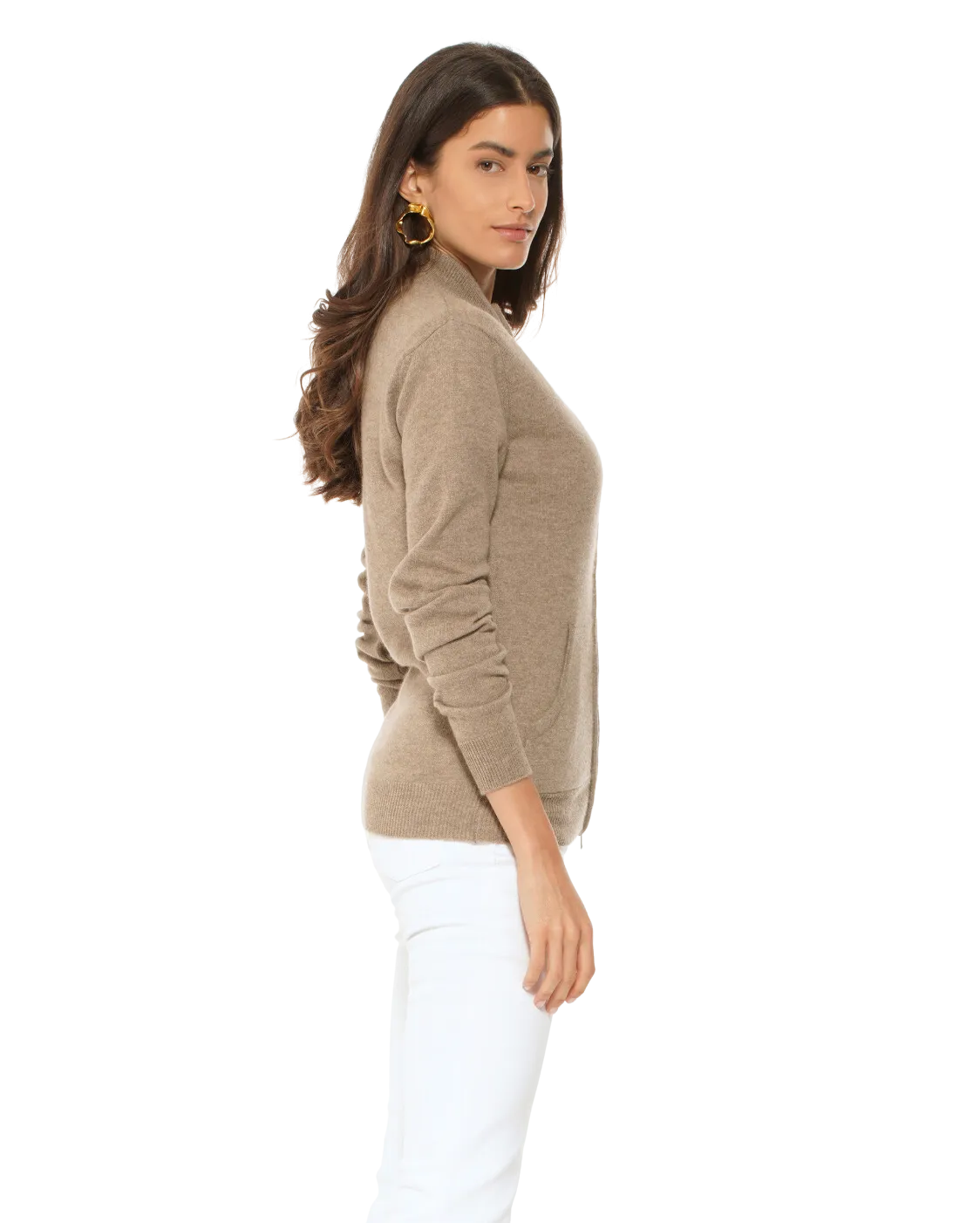 Women's Cashmere Zip Cardigan Taupe