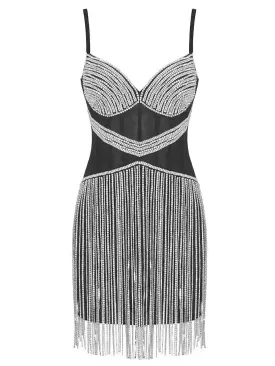 Women’s Crystal-Embellished Sheer Corset Mesh Dress