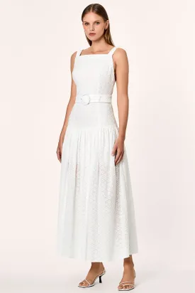 YASMINE CROSS BACK CIRCULAR BELTED MIDI DRESS - Milk