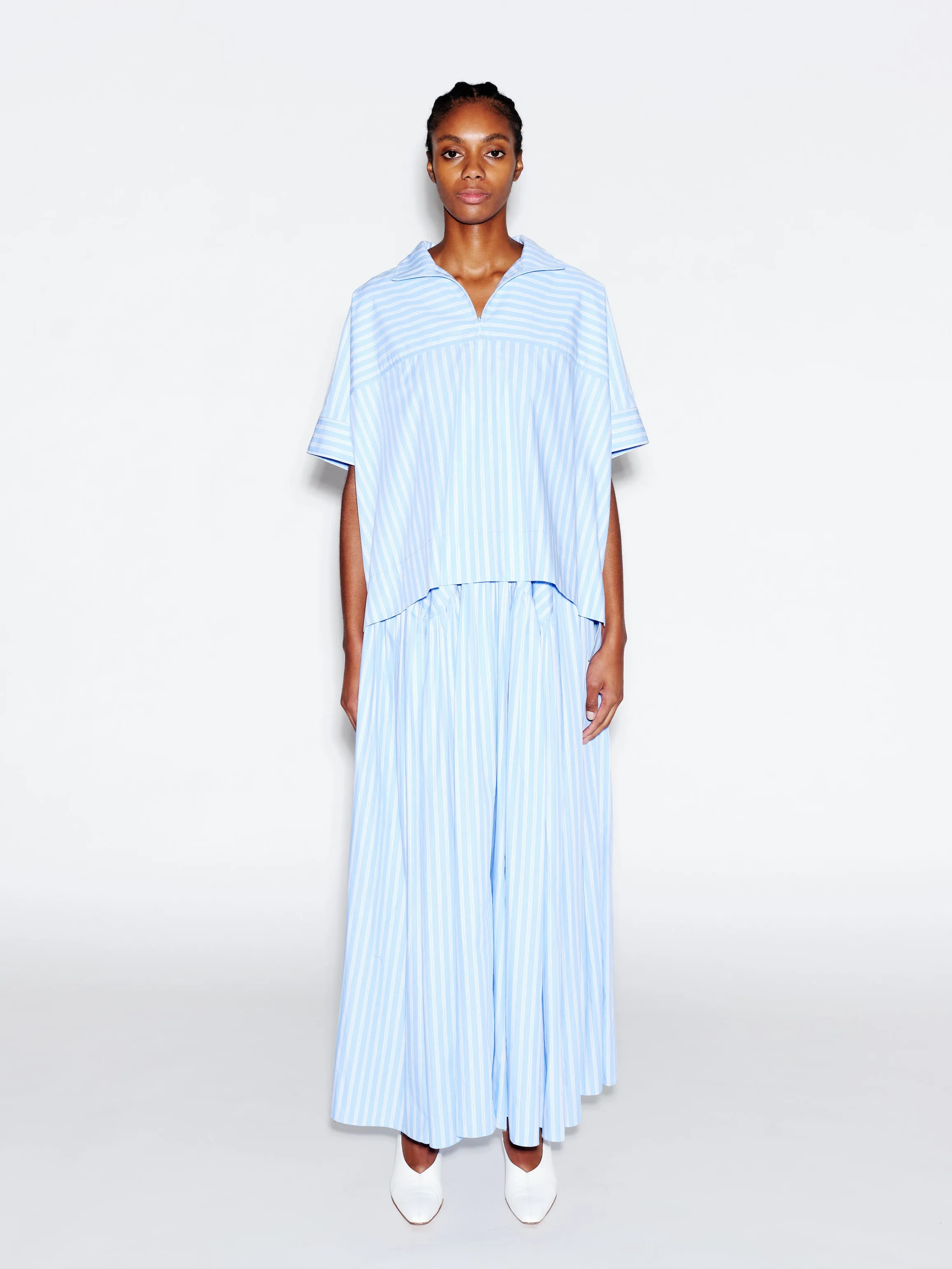 ZIP UP PULLOVER TOP - STRIPED SHIRTING