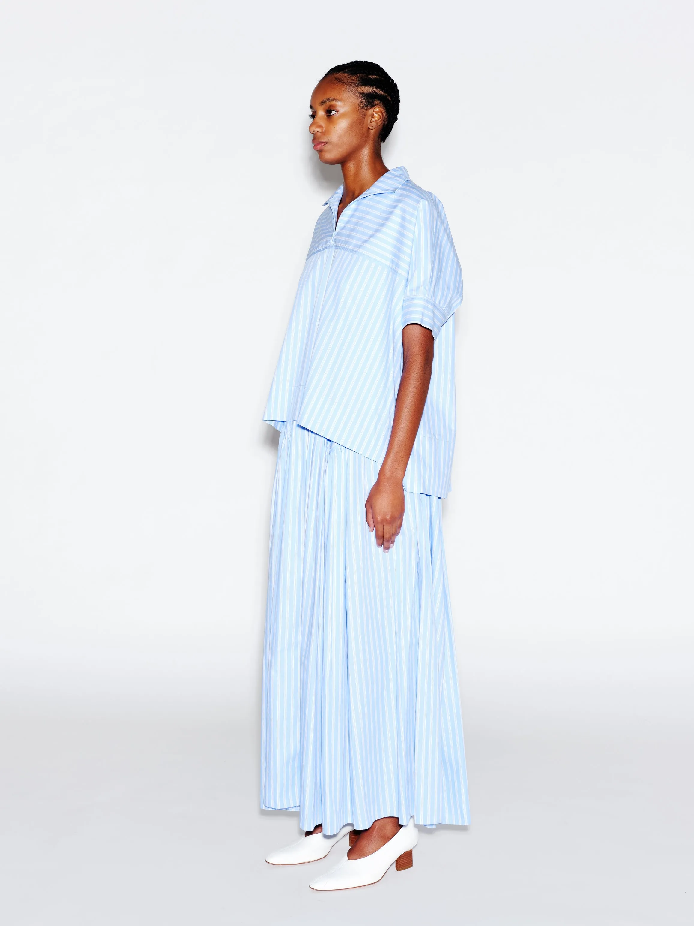 ZIP UP PULLOVER TOP - STRIPED SHIRTING
